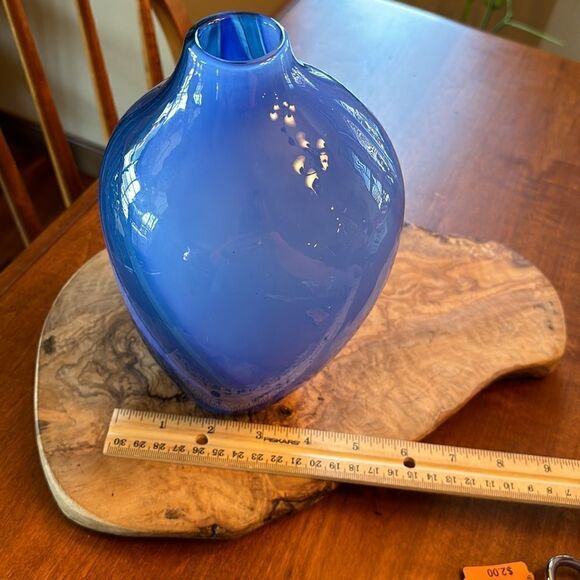 NEW Anthropologie Blue Swirl Glass Blown Asymmetrical Vase - Picture 6 of 9